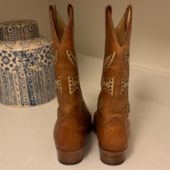 Frye Tan Leather Studded Cowboy Boots - Picture 7 of 7